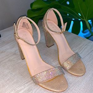 Crystal Block Heel Sandals with Shimmering Accents